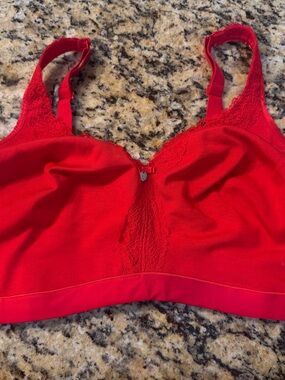 Curvy Couture Red Wireless Lace-Trim Bra